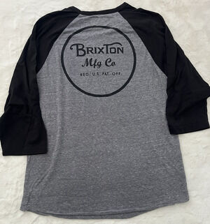 Brixton Mens Small Gray Black Raglan 3/4 Sleeve Graphic Baseball Tee